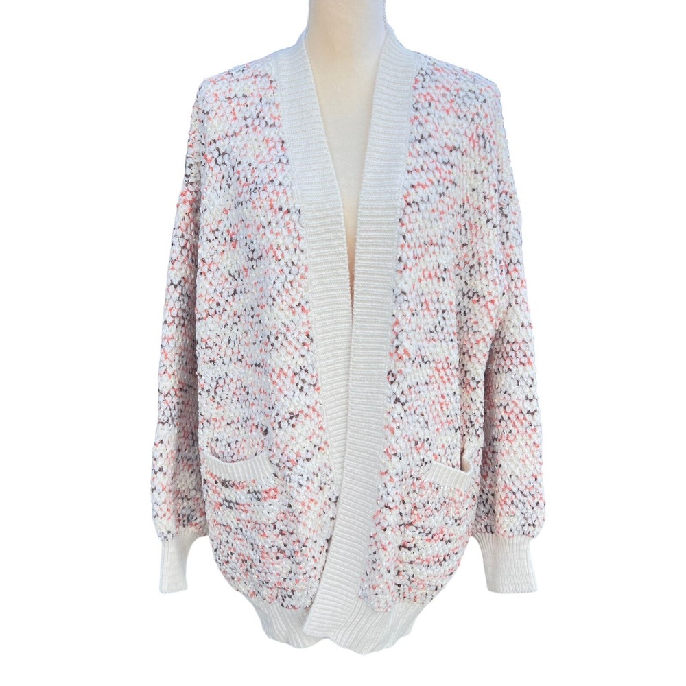 BOHME. Women's Open Front Cardigan XL Acrylic/ Nylon/Polyester Two Pockets Ivory